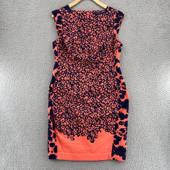 French Connection Dress Womens Medium Meternity Coral Navy Sheath Mini Stretch - Picture 1 of 10
